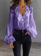 Lace-Panel Puff Sleeve Pleated Ruffle Shirt | Ballet Style FitiqueFit