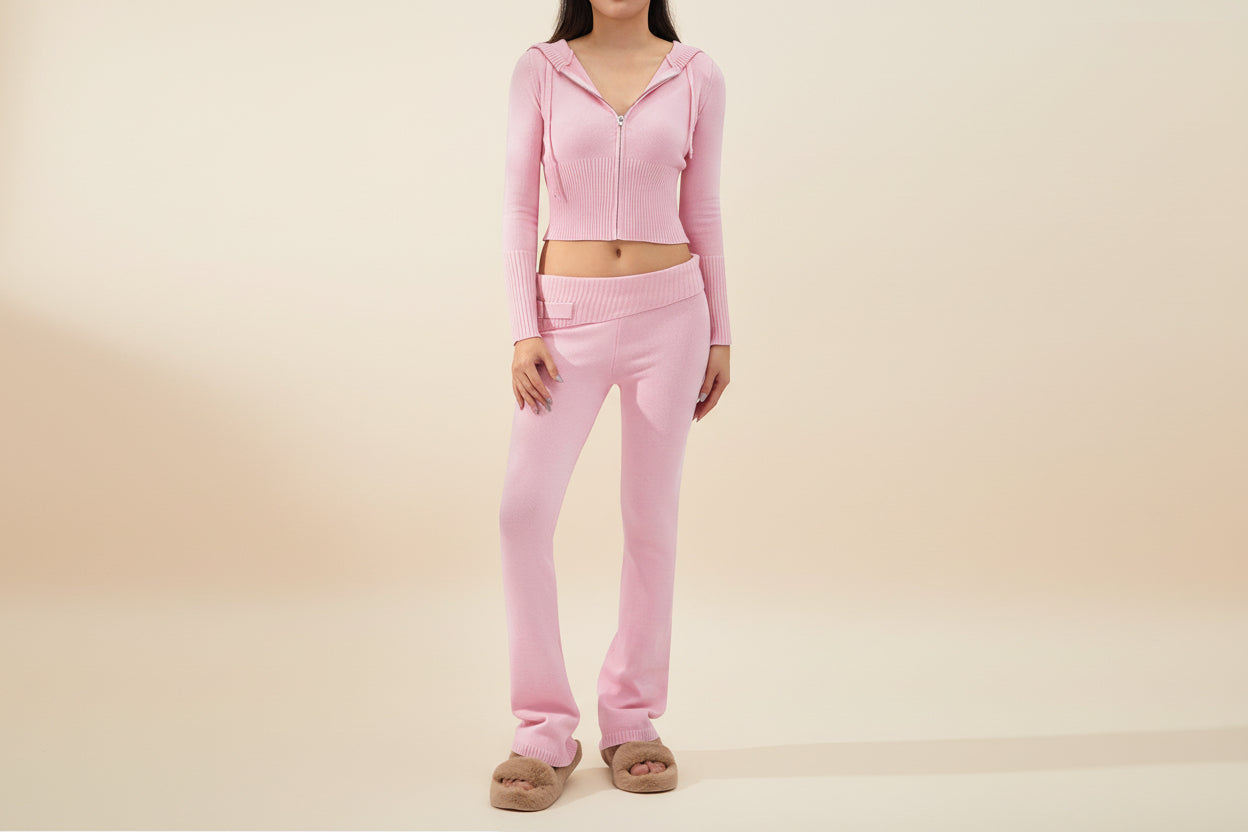 Women’s Knitted Hooded Two-Piece Set – Cardigan & High-Waisted Pants Suit FitiqueFit