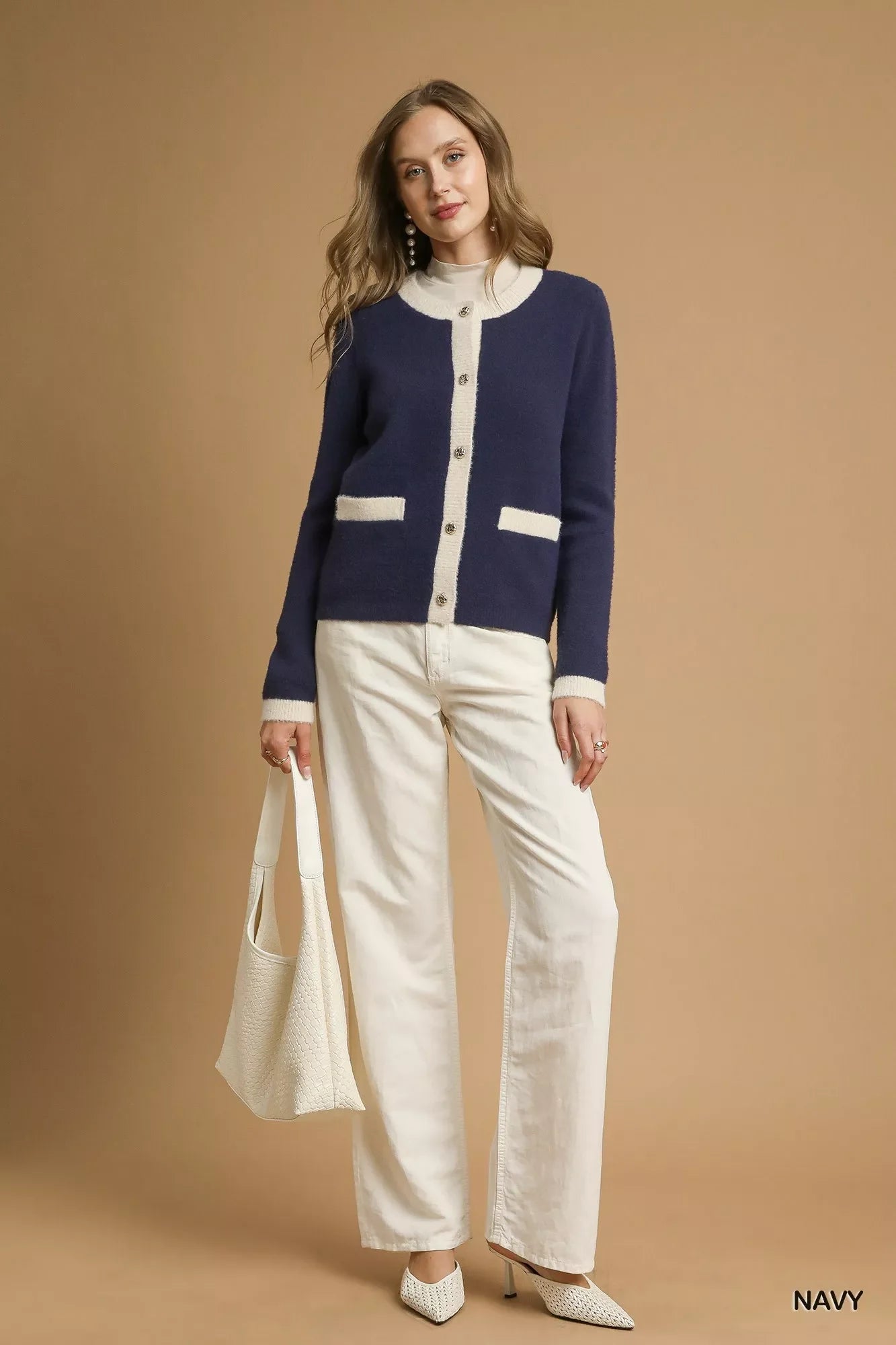 Umgee Two-Tone Button Front Cardigan FitiqueFit