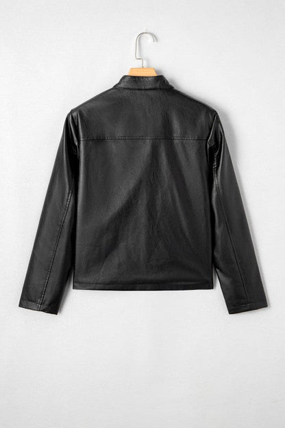Faux Leather Button-Front Boxy Jacket See size chart under “more details” The Fashion Celestial