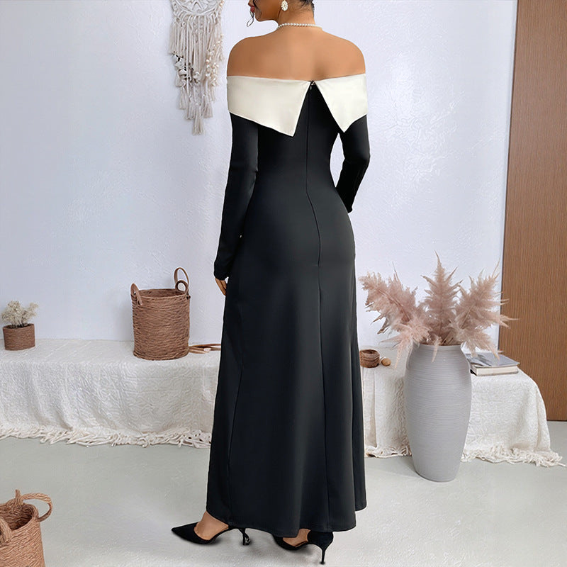 Female One Shoulder Patchwork Slim Long Dress Grayceful LLC