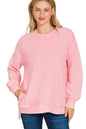 Zenana Full Size Acid Washed Double Ribbed Hi-low Sweatshirt Plus Size Garden Naked Curves
