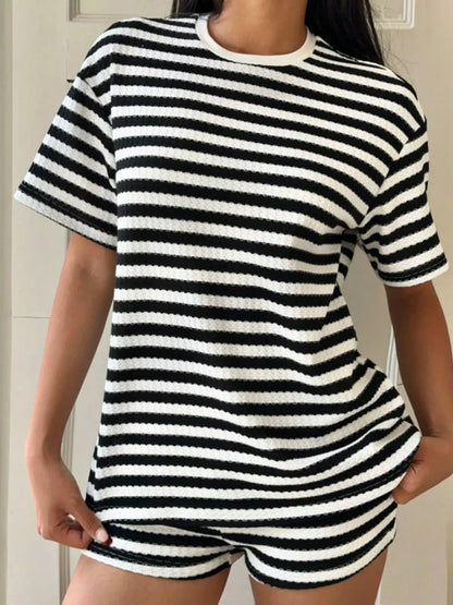 Striped Round Neck Top and Shorts Set New Era Fashion LLc