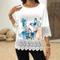 Printed Patchwork Three-Quarter Sleeve Top – Women's Loose Fit Pullover FitiqueFit