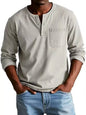 Men's V-neck Long-sleeved Pullover Top with Button Design SnagBag