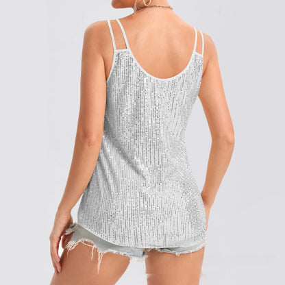 Sequin V-Neck Camisole – Rhinestone Strap Sparkly Top FitiqueFit