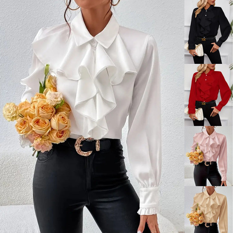Women’s Ruffled Collared Blouse | Long Sleeve Dressy Work Top FitiqueFit