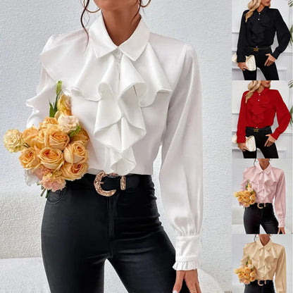 Women’s Ruffled Collared Blouse | Long Sleeve Dressy Work Top FitiqueFit