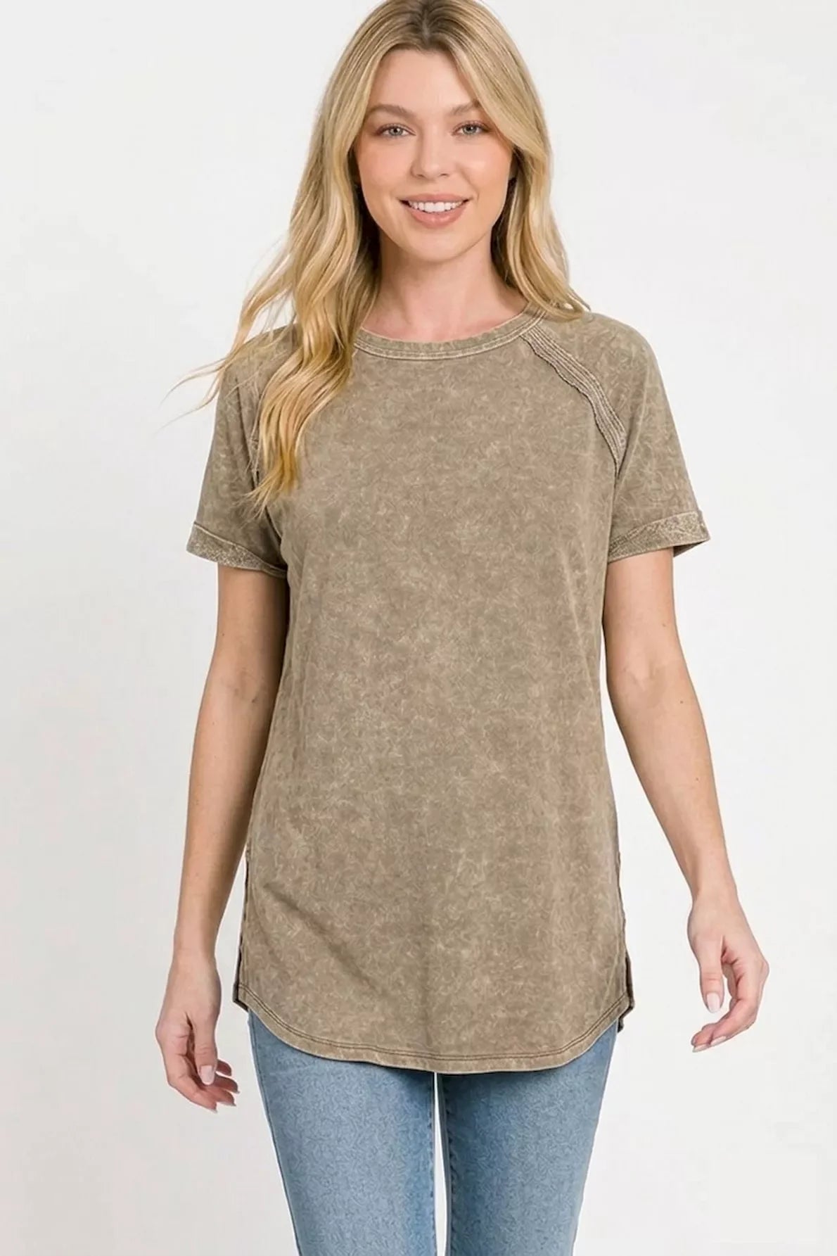 Zenana French Terry Washed Curved Hem Top New Era Fashion LLc