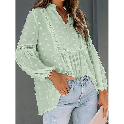 Women’s Long‑Sleeve V‑Neck Business Casual Blouse FitiqueFit