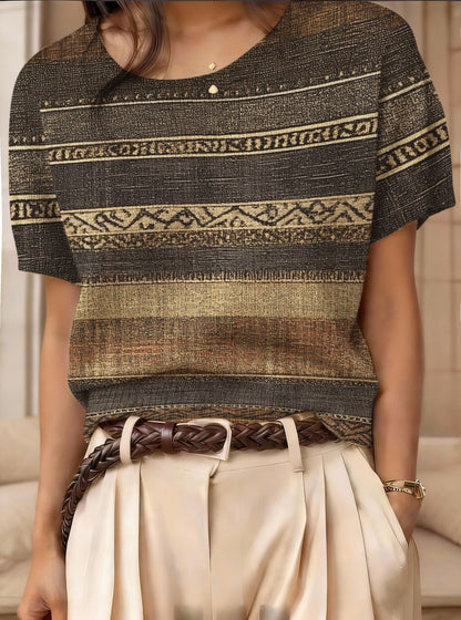 Women's Retro Short-Sleeve Jacquard Knit Top FitiqueFit