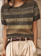 Women's Retro Short-Sleeve Jacquard Knit Top FitiqueFit