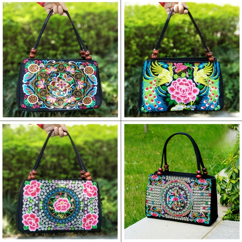 Embroidered Handbag, Double Zipper Bag, Women's Printed Handbag NovaCart