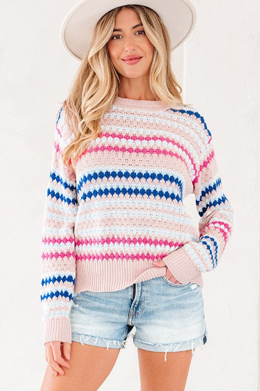 Stripe Eyelet Knit Drop Shoulder Sweater Shop Style & More | Fresh Looks, Everyday Deals & Free Shipping