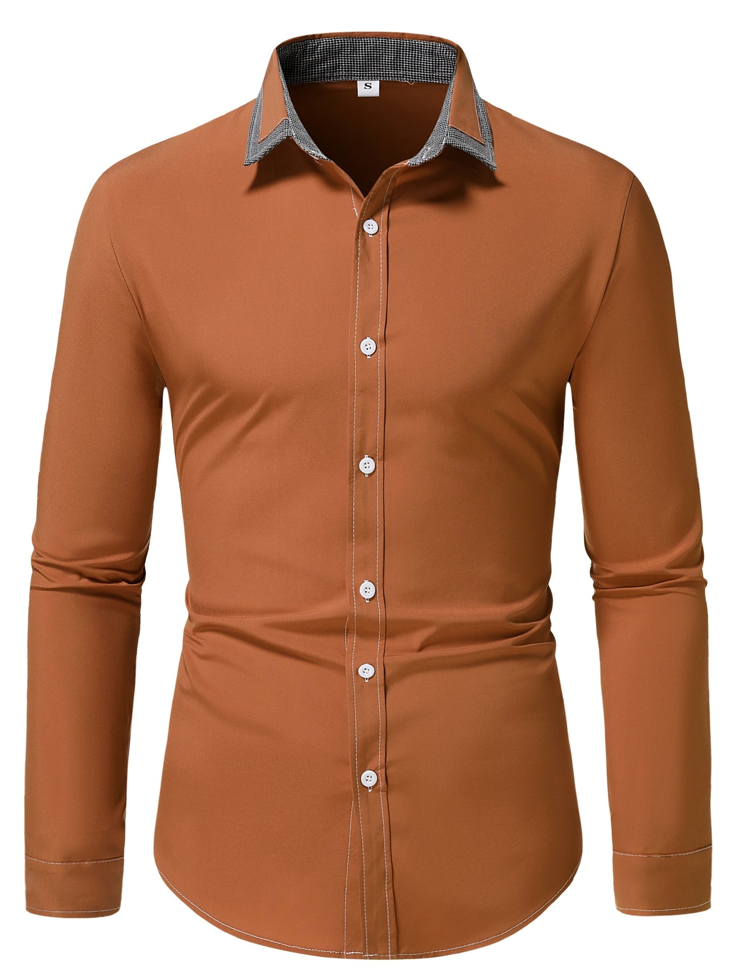 Men'S Color-Blocked Checkered Casual Long-Sleeve Shirt NovaCart