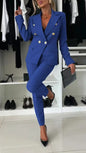 Double-Breasted Lapel Blazer & Zip-Up Trousers Suit FitiqueFit