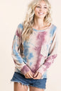 BiBi Tie Dye Print Terry Top With Front Patch Pocket New Era Fashion LLc