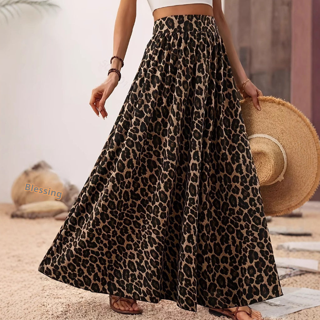 High Waist Midi Skirt Fabric Leopard Print Grayceful LLC