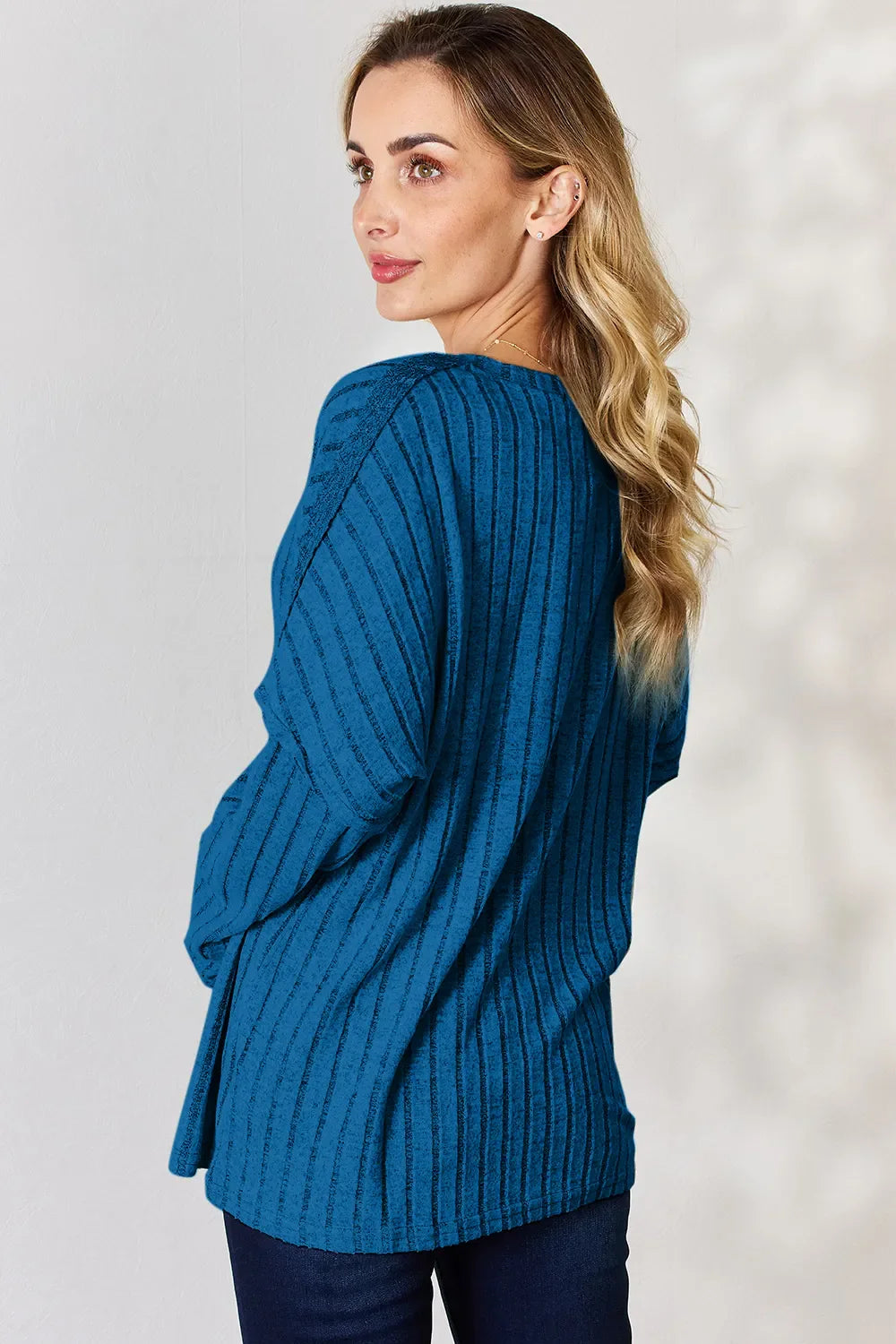 Basic Bae Full Size Ribbed Half Button Long Sleeve T-Shirt New Era Fashion LLc