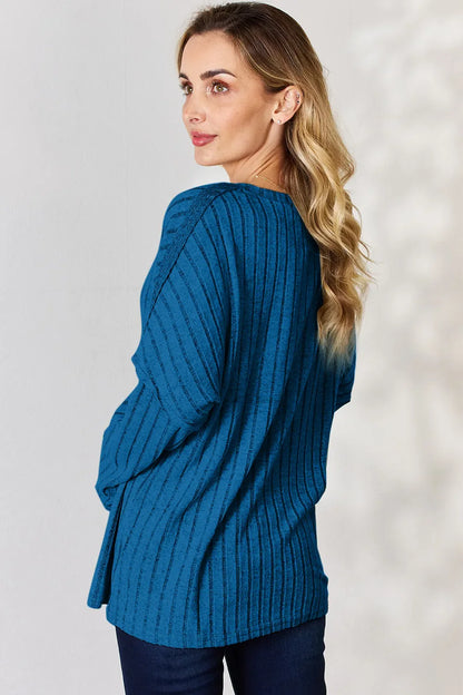 Basic Bae Full Size Ribbed Half Button Long Sleeve T-Shirt New Era Fashion LLc