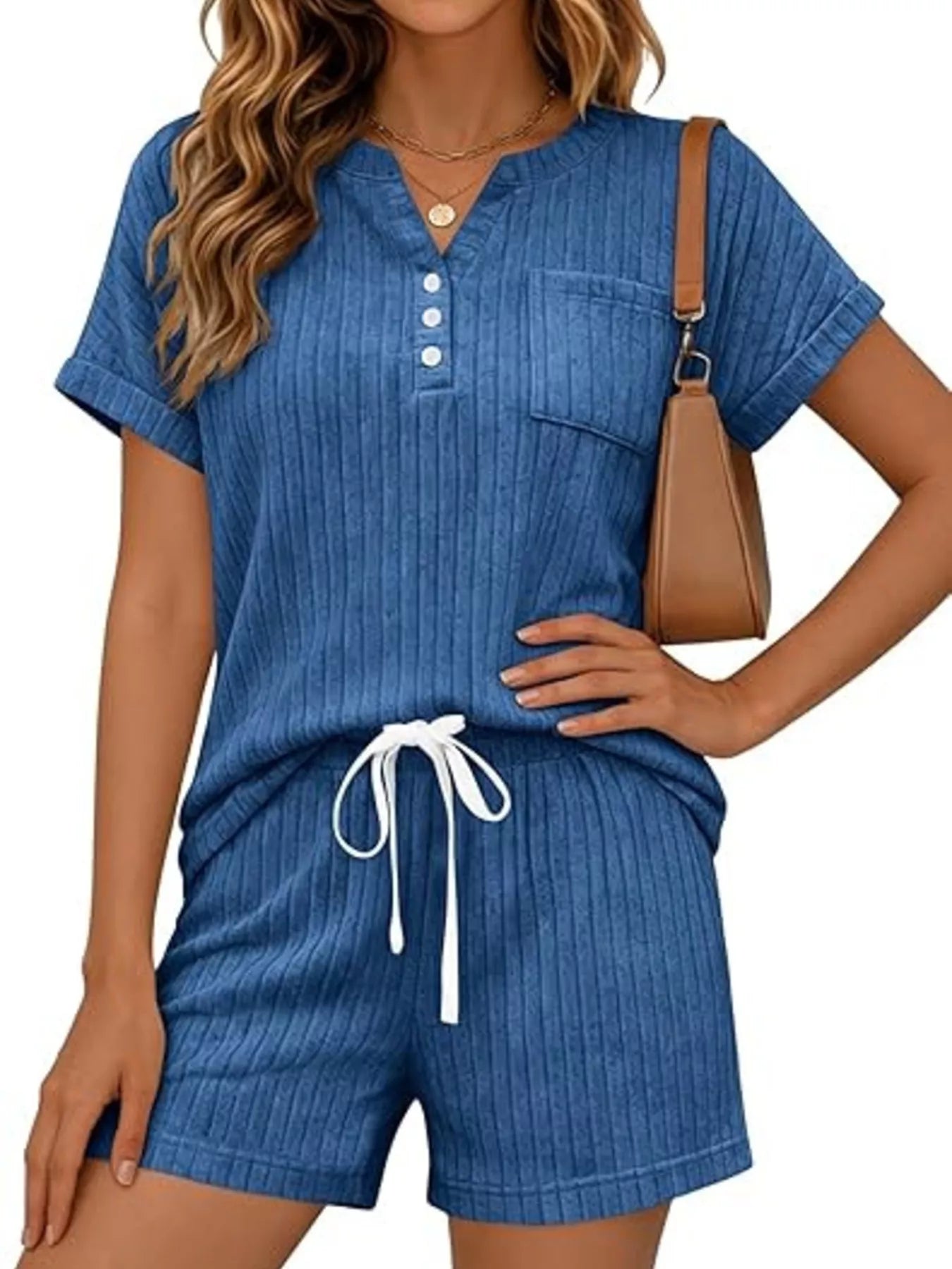 Casual Ribbed Knit Tee and Shorts Set New Era Fashion LLc