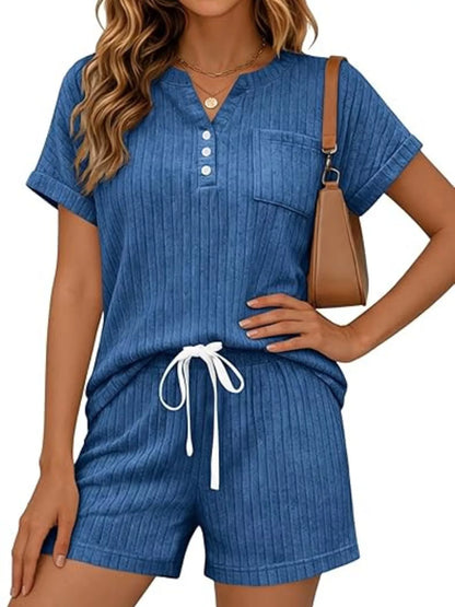 Casual Ribbed Knit Tee and Shorts Set New Era Fashion LLc