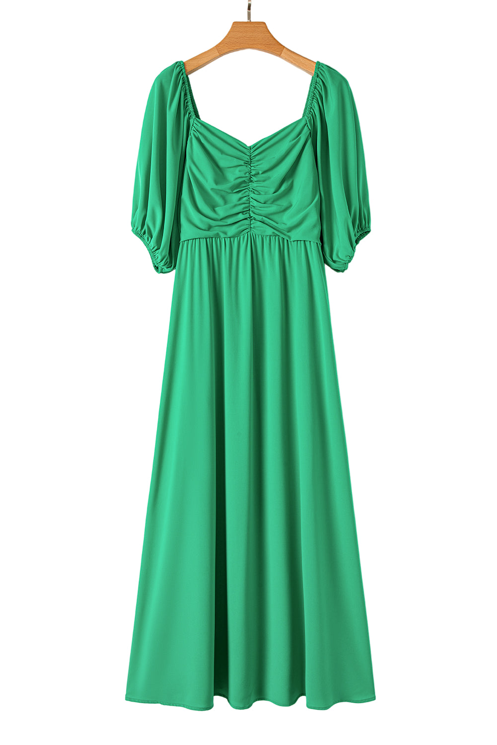 Bright Green Ruched Front Puff Sleeve Plus Size Long Dress Garden Naked Curves