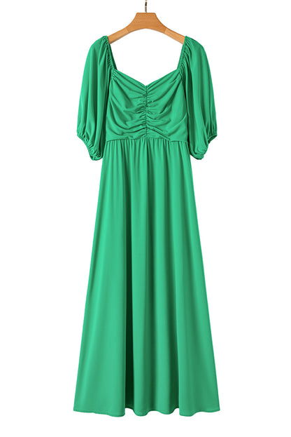 Bright Green Ruched Front Puff Sleeve Plus Size Long Dress Garden Naked Curves