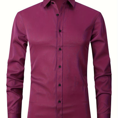Men'S Stretch Slim-Fit Formal Shirt Without Pockets, Light Business Turn- Collar Long-Sleeved Shirt, Men'S Business Shirt, Wrinkle-Resistant And Durable Solid Color Formal Long-Sleeved Shirt with Buttons And Pockets, Suitable NovaCart