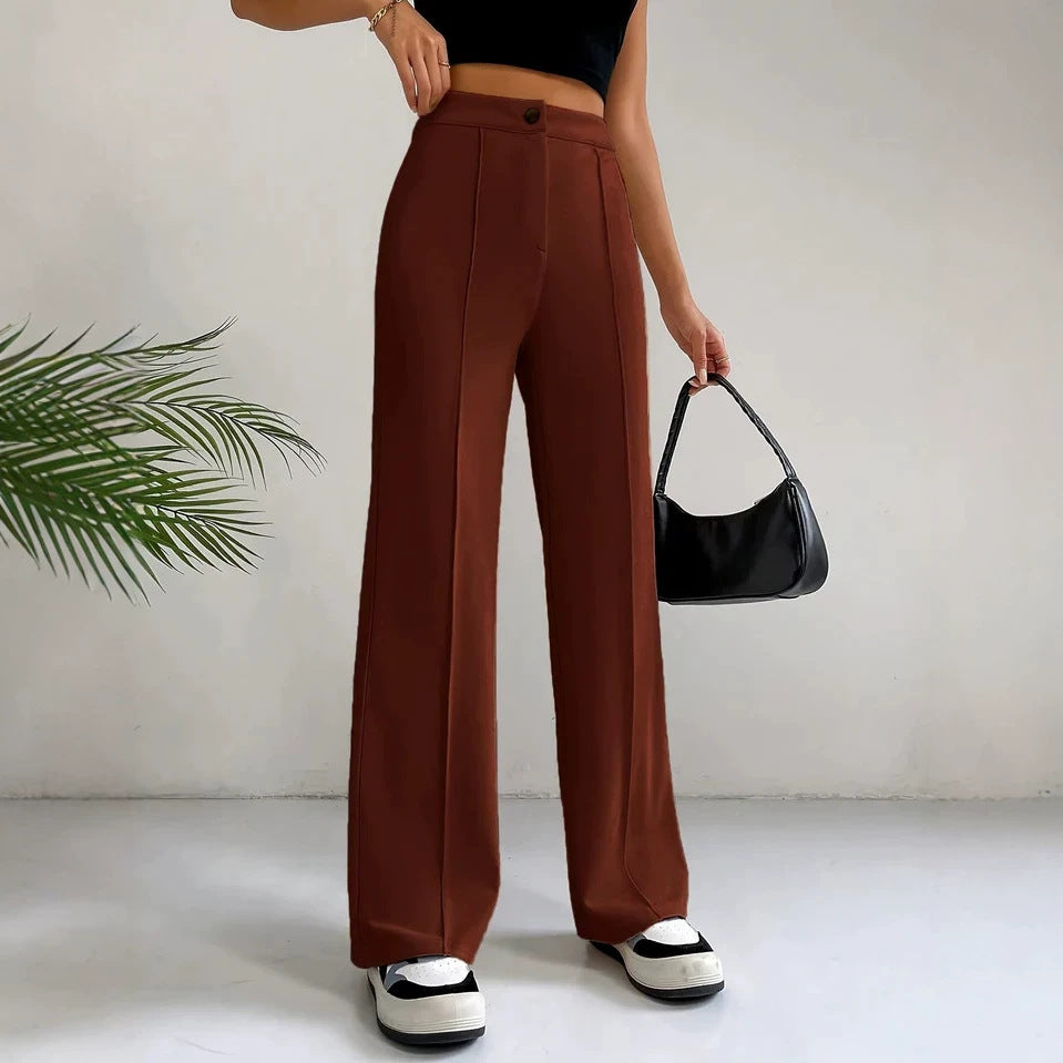 Women's High-Waisted Straight Flare Pants with Stitching Detail FitiqueFit