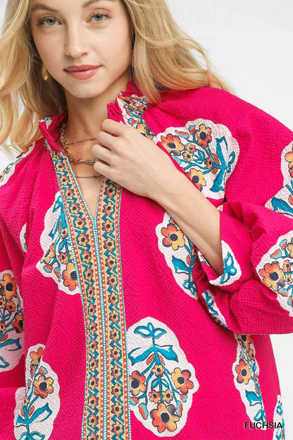 Umgee Boho Floral Print Tunic Blouse FitiqueFit