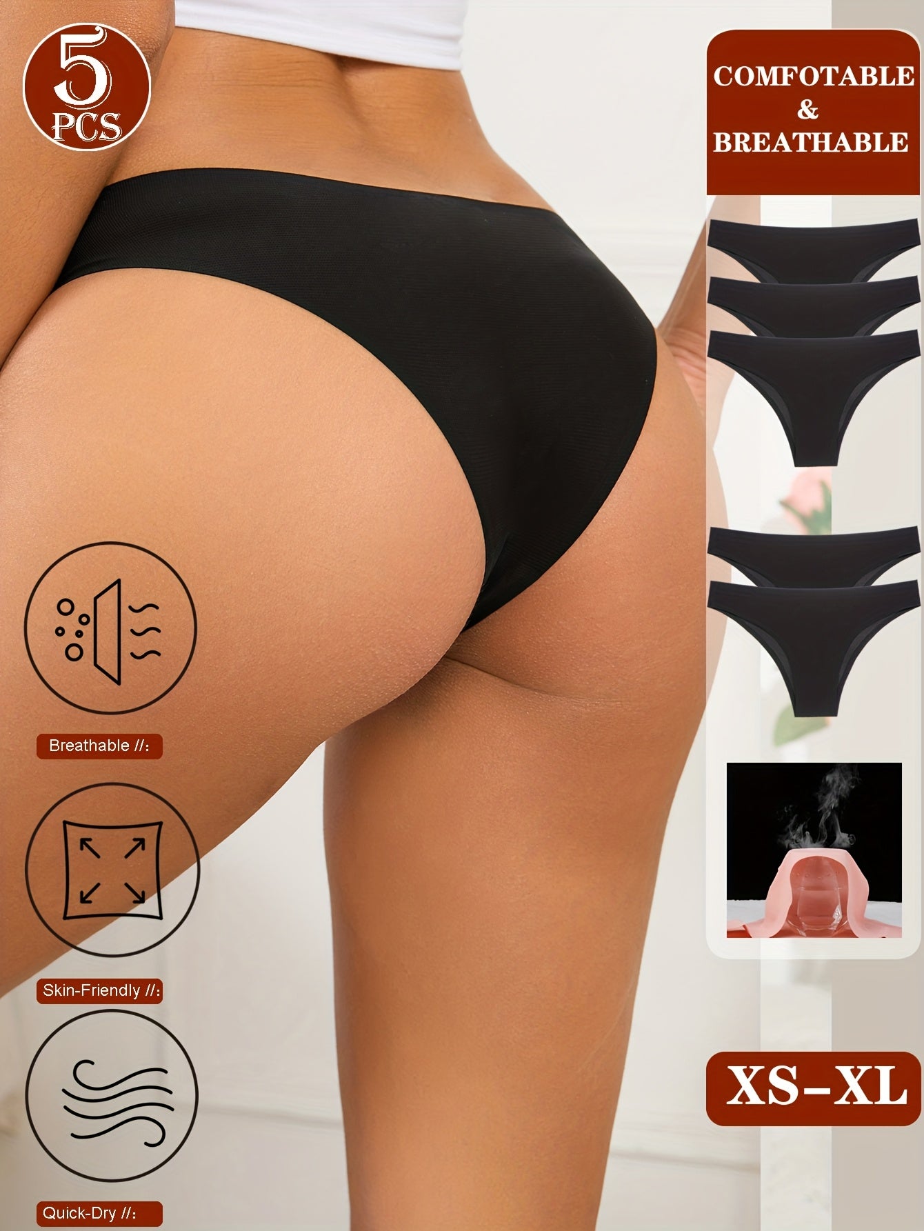 Set of 5 Women'S Seamless Bikini Underwear, Breathable Women'S Bikini Briefs, Invisible Panties, Comfortable Women'S Underwear in a Pack of 5 NovaCart