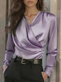 Women's Elegant Cross V-Neck Blouse, Ruffle Detail Button Accent Office Shirt FitiqueFit