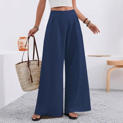 Women's High-Waist Wide-Leg Trousers with Pockets – Full Length FitiqueFit