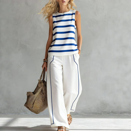 Women's Sleeveless Printed Tank Top & Wide-Leg Pants Two-Piece Set FitiqueFit