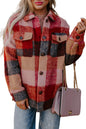 Orange Plaid Print Flap Pockets Buttoned Casual Plus Size Jacket Garden Naked Curves