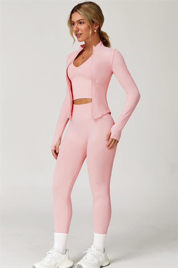 The Delight Jacket Sports Bra Leggings 3-Piece Set Fitglutes Activewear Gymwear Sportswear & Workout Clothes