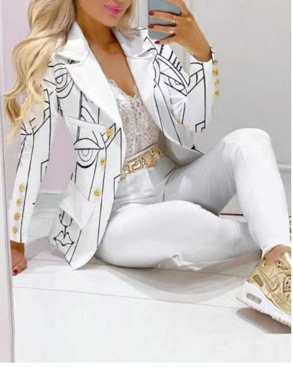 Women's Printed Coat & Trousers Two-Piece Set – 19 Prints, Casual Fashion Suit FitiqueFit