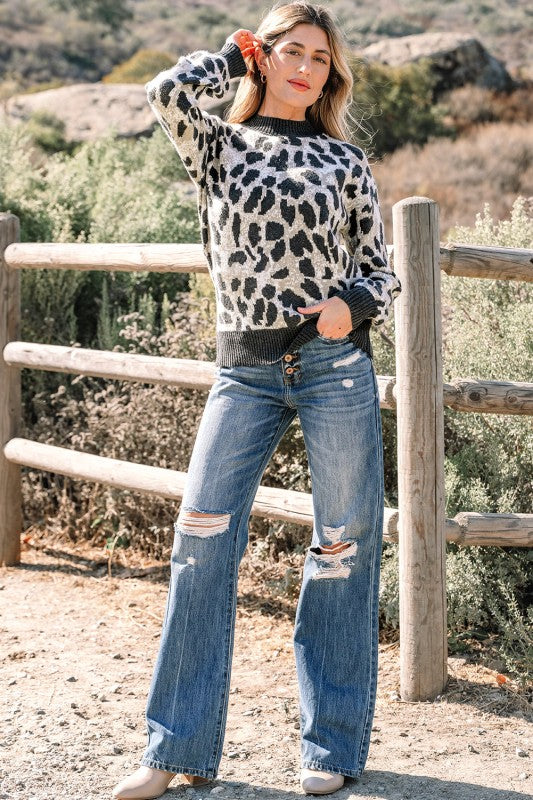 Leopard Contrast Trim Drop Shoulder Sweater Shop Style & More | Fresh Looks, Everyday Deals & Free Shipping