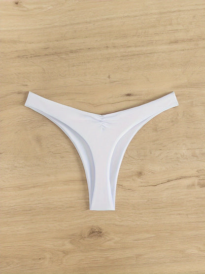 New Bikini Solid Color Cheeky Ruched Thong Bikini Bottoms for Women – High Stretch Polyamide Swim Briefs with Flattering Fit – Casual Swimwear Essential for Beach Pool and Summer Vacation Stevvex