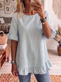 Women's Striped Ruffle-Sleeve Loose-Fit Blouse – Three-Quarter Sleeve FitiqueFit