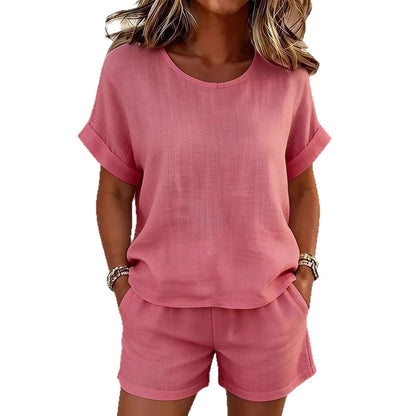 Solid-Color T-Shirt & Shorts Set – Cotton Linen, 10 Colors FitiqueFit
