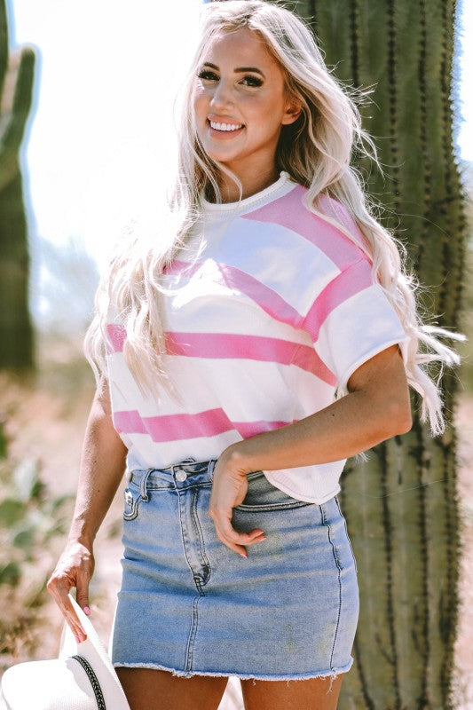 Stripe Knit Dropped Short Sleeve Sweater Shop Style & More | Fresh Looks, Everyday Deals & Free Shipping