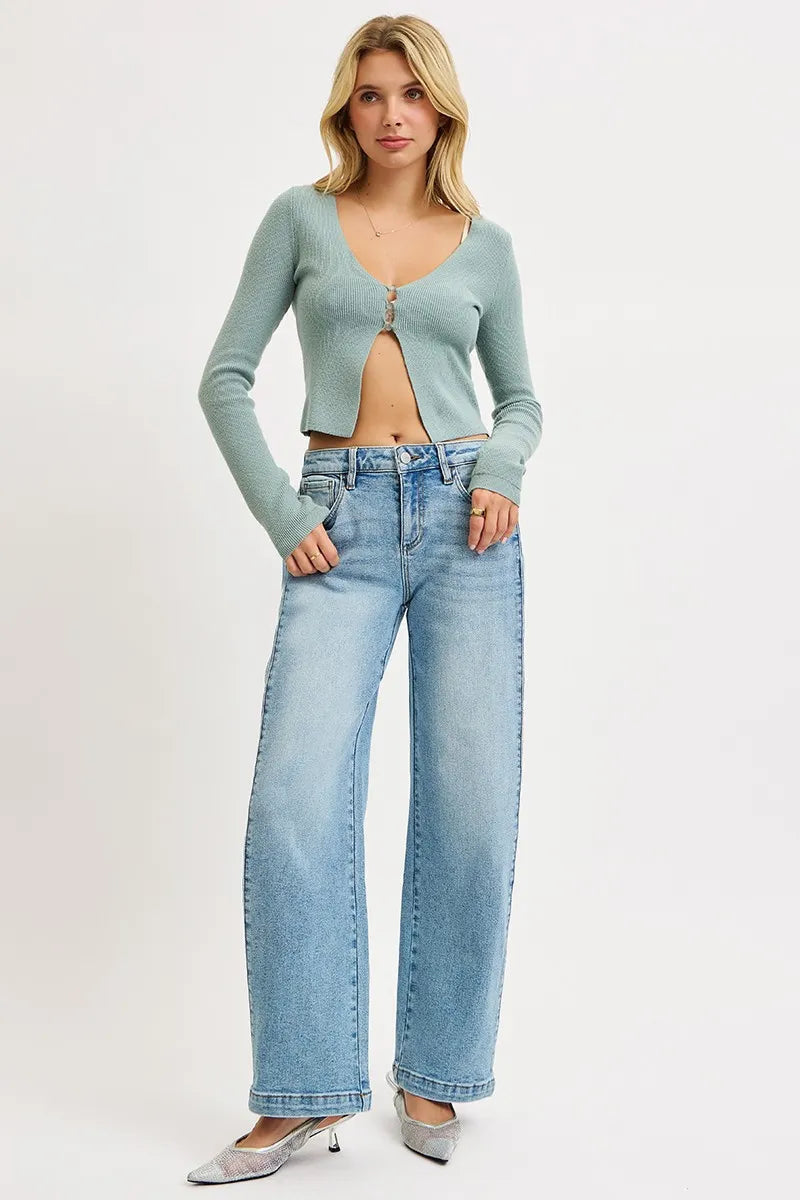 RISEN Mid Rise Wide Barrel Transferable Leg Snap Jeans West2East Surf
