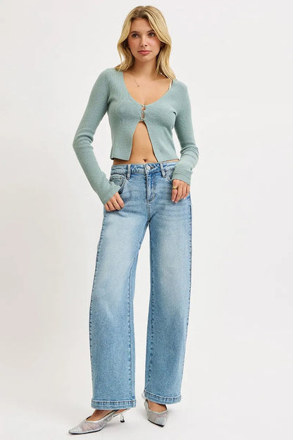 RISEN Mid Rise Wide Barrel Transferable Leg Snap Jeans West2East Surf