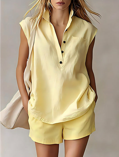 Women's Casual Sleeveless Cardigan Top & Shorts Set FitiqueFit