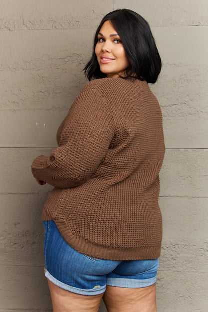 Zenana Breezy Days Plus Size High Low Waffle Knit Sweater Garden Naked Curves