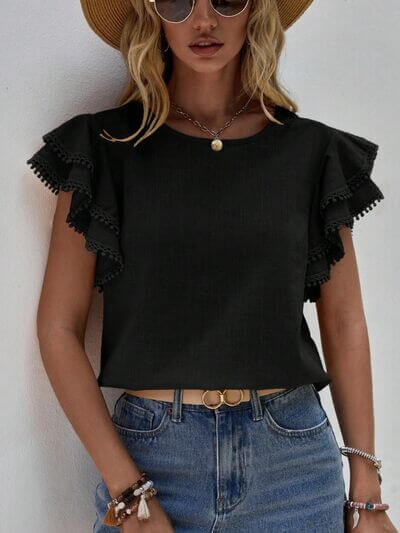 Denise Ruffle Cap Sleeve Blouse- SnagBag