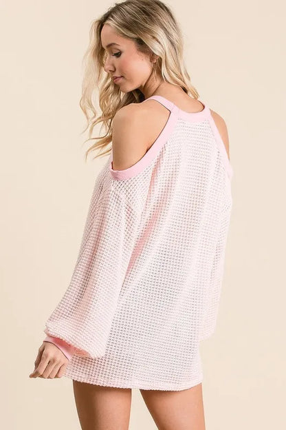 BiBi Popcorn Waffle Top with Cold Shoulder Detail See size chart under “more details” The Fashion Celestial
