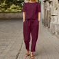 Wide-Leg Pants Two-Piece Set – Solid Color Casual Lounge Suit FitiqueFit